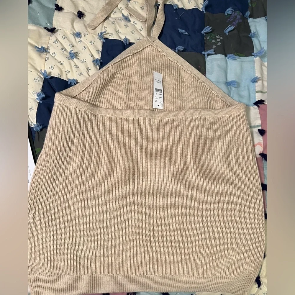 J Crew Khaki Cashmere Blend Sweater Knit Halter Tie Retro Tank Top NWT 2X #1765